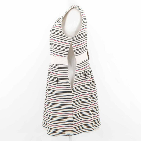 Tulle Sz L Ivory Multi Textured Striped Back Bow 100% Cotton Dress
