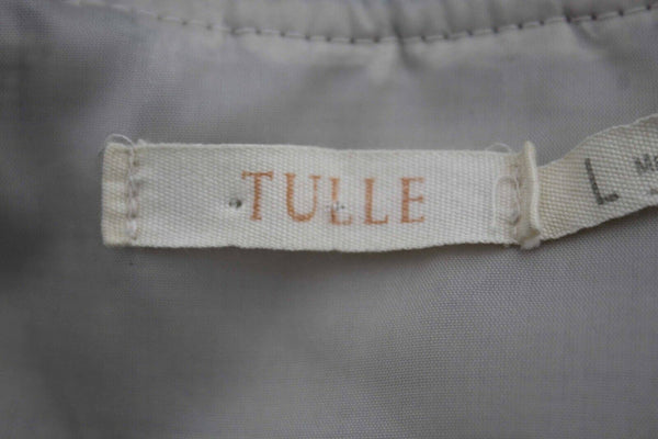 Tulle Sz L Ivory Multi Textured Striped Back Bow 100% Cotton Dress