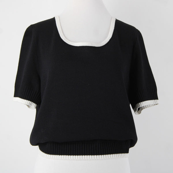 St John Sport Sz L Black White Trim Round Neck Santana Knit Wool Rayon Top
