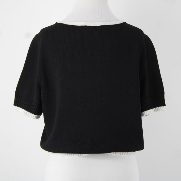 St John Sport Sz L Black White Trim Round Neck Santana Knit Wool Rayon Top