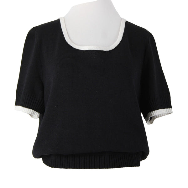 St John Sport Sz L Black White Trim Round Neck Santana Knit Wool Rayon Top