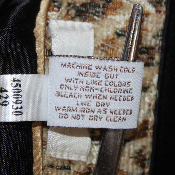 Chicos Jacket Sz 2 Tan Black Buttons Pockets Rayon Polyester Metallic Jacket