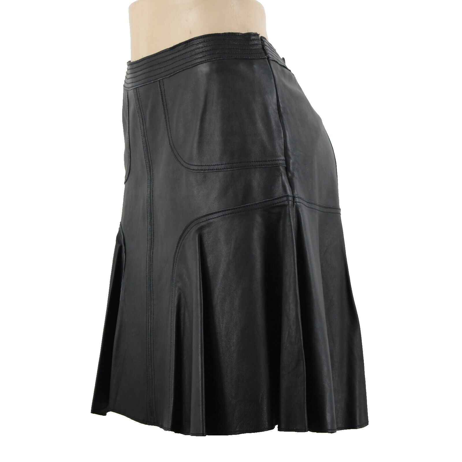 Halogen Sz 8 Black Lined Ruffled 100% Leather Polyester Lined Boutique Skirt