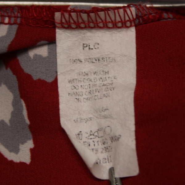 Cake Top Sz S Red Gray White Animal Print V Neck Asymm 100% Polyester Top