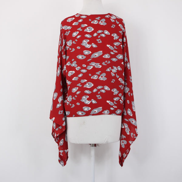 Cake Top Sz S Red Gray White Animal Print V Neck Asymm 100% Polyester Top
