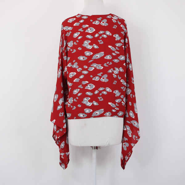 Cake Top Sz S Red Gray White Animal Print V Neck Asymm 100% Polyester Top