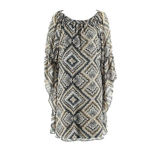 Cocomo Sz S Tan Charcoal Black White Polyester Romantic Sleeve Lined Dress