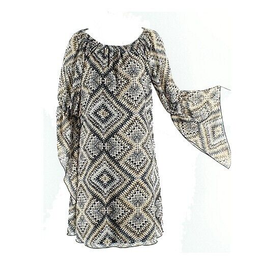 Cocomo Sz S Tan Charcoal Black White Polyester Romantic Sleeve Lined Dress