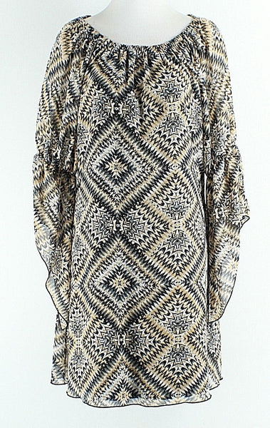 Cocomo Sz S Tan Charcoal Black White Polyester Romantic Sleeve Lined Dress