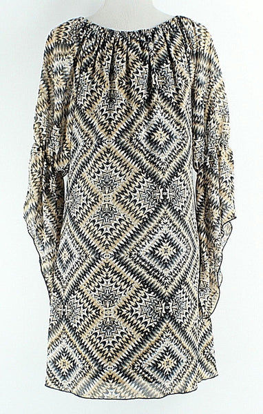 Cocomo Sz S Tan Charcoal Black White Polyester Romantic Sleeve Lined Dress