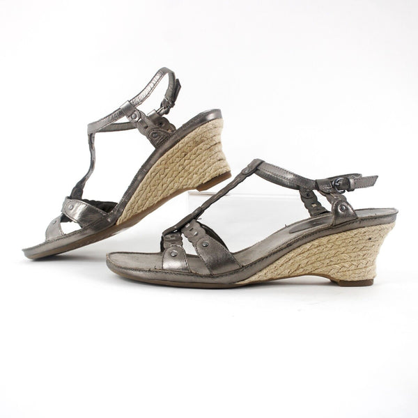 Aerosoles Zenacious Sz 10M Silver Tan Ankle Strap Leather Upper 3" Wedge