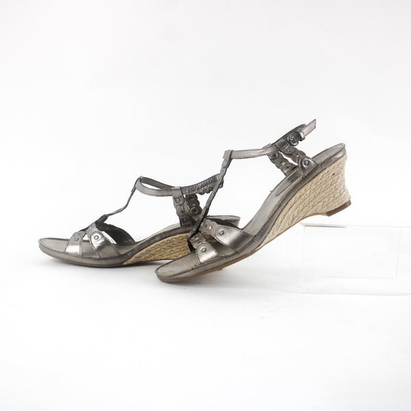 Aerosoles Zenacious Sz 10M Silver Tan Ankle Strap Leather Upper 3" Wedge