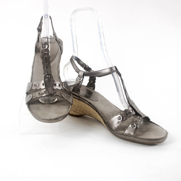 Aerosoles Zenacious Sz 10M Silver Tan Ankle Strap Leather Upper 3" Wedge
