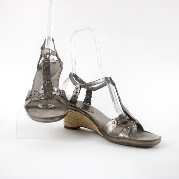 Aerosoles Zenacious Sz 10M Silver Tan Ankle Strap Leather Upper 3" Wedge