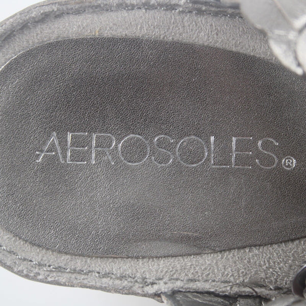 Aerosoles Zenacious Sz 10M Silver Tan Ankle Strap Leather Upper 3" Wedge