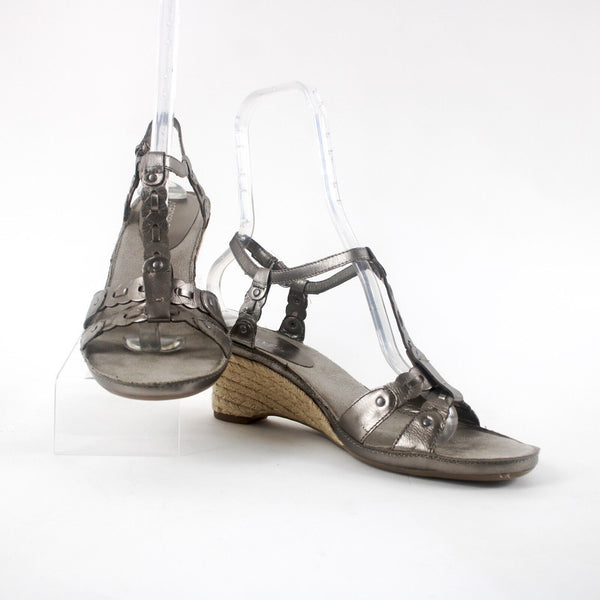 Aerosoles Zenacious Sz 10M Silver Tan Ankle Strap Leather Upper 3" Wedge