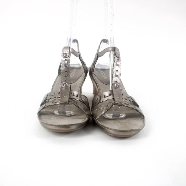 Aerosoles Zenacious Sz 10M Silver Tan Ankle Strap Leather Upper 3" Wedge