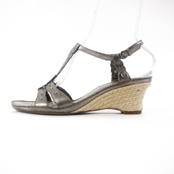 Aerosoles Zenacious Sz 10M Silver Tan Ankle Strap Leather Upper 3" Wedge