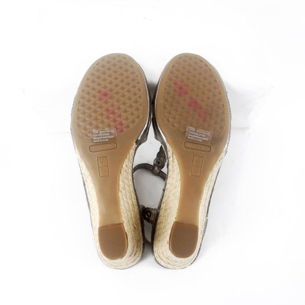Aerosoles Zenacious Sz 10M Silver Tan Ankle Strap Leather Upper 3" Wedge