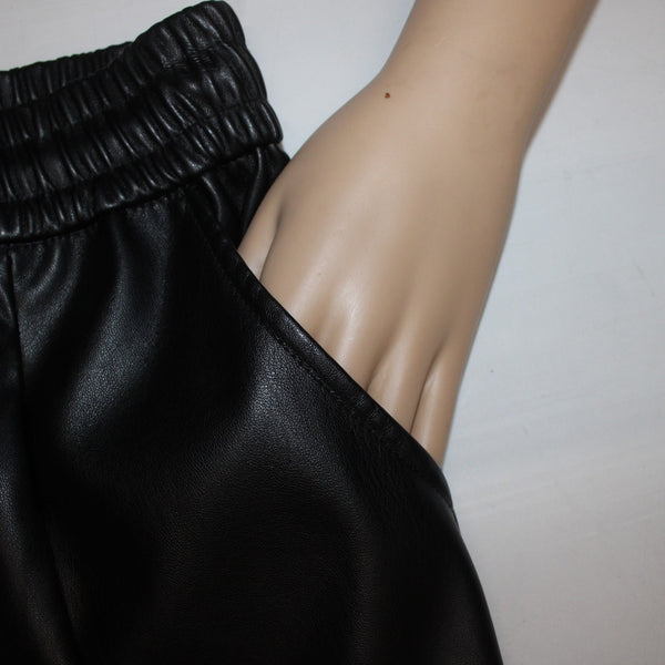 Love Tree Pant Sz S x 27 Black Faux Leather Elastic Waist 100% Polyurethane Pant