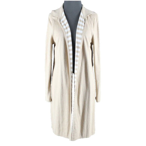 Chicos NEW $119 Sz 1 Tan White Striped Reversible Cotton Bld Long Cardigan