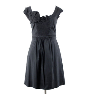 BCBGmaxazria NEW $142 Sz S Black Lined Woven Rushed Embroid Cotton Nylon Dress