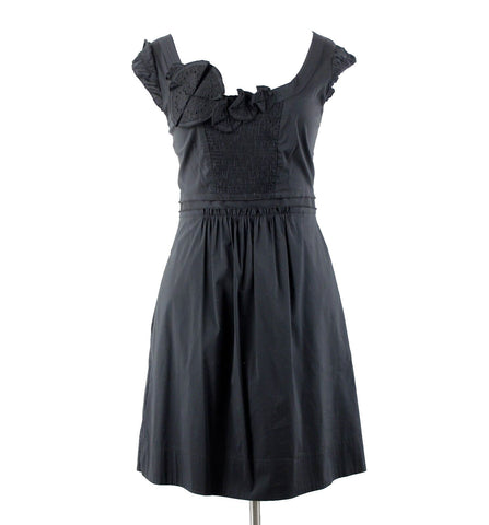 BCBGmaxazria NEW $142 Sz S Black Lined Woven Rushed Embroid Cotton Nylon Dress