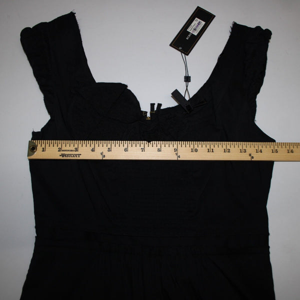 BCBGmaxazria NEW $142 Sz S Black Lined Woven Rushed Embroid Cotton Nylon Dress