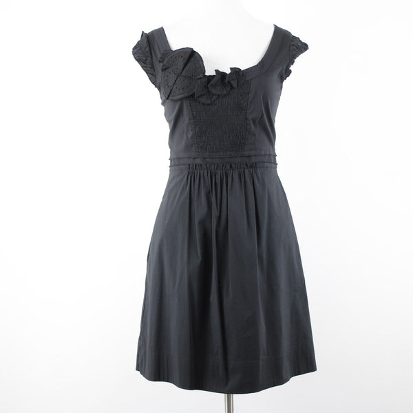 BCBGmaxazria NEW $142 Sz S Black Lined Woven Rushed Embroid Cotton Nylon Dress