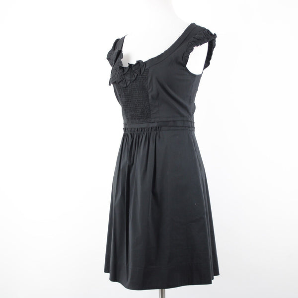 BCBGmaxazria NEW $142 Sz S Black Lined Woven Rushed Embroid Cotton Nylon Dress