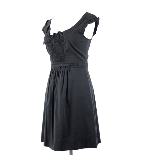 BCBGmaxazria NEW $142 Sz S Black Lined Woven Rushed Embroid Cotton Nylon Dress