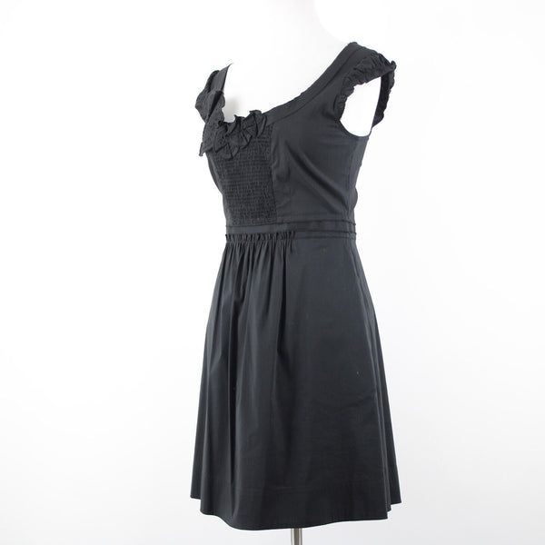 BCBGmaxazria NEW $142 Sz S Black Lined Woven Rushed Embroid Cotton Nylon Dress