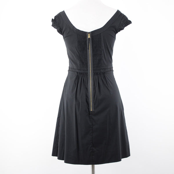 BCBGmaxazria NEW $142 Sz S Black Lined Woven Rushed Embroid Cotton Nylon Dress