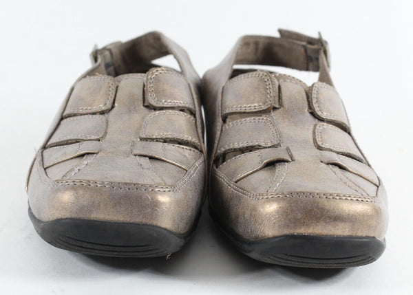 Easy Street Sz 6M Antique Gold Strappy Comfort Leather Slingback Flats