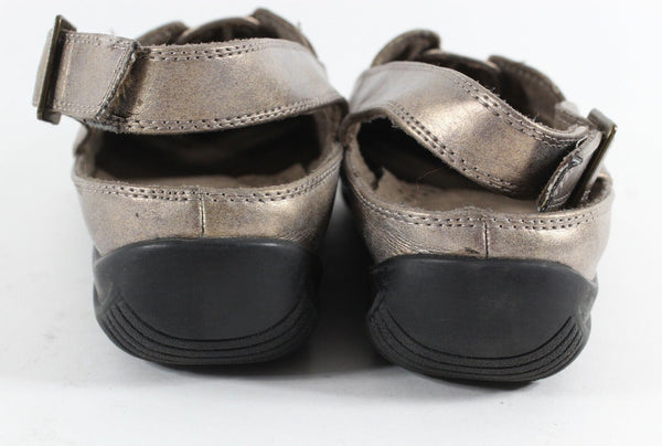 Easy Street Sz 6M Antique Gold Strappy Comfort Leather Slingback Flats