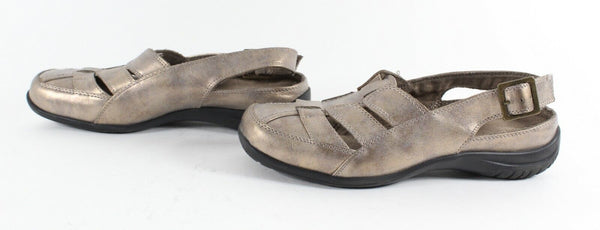Easy Street Sz 6M Antique Gold Strappy Comfort Leather Slingback Flats