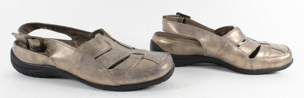 Easy Street Sz 6M Antique Gold Strappy Comfort Leather Slingback Flats