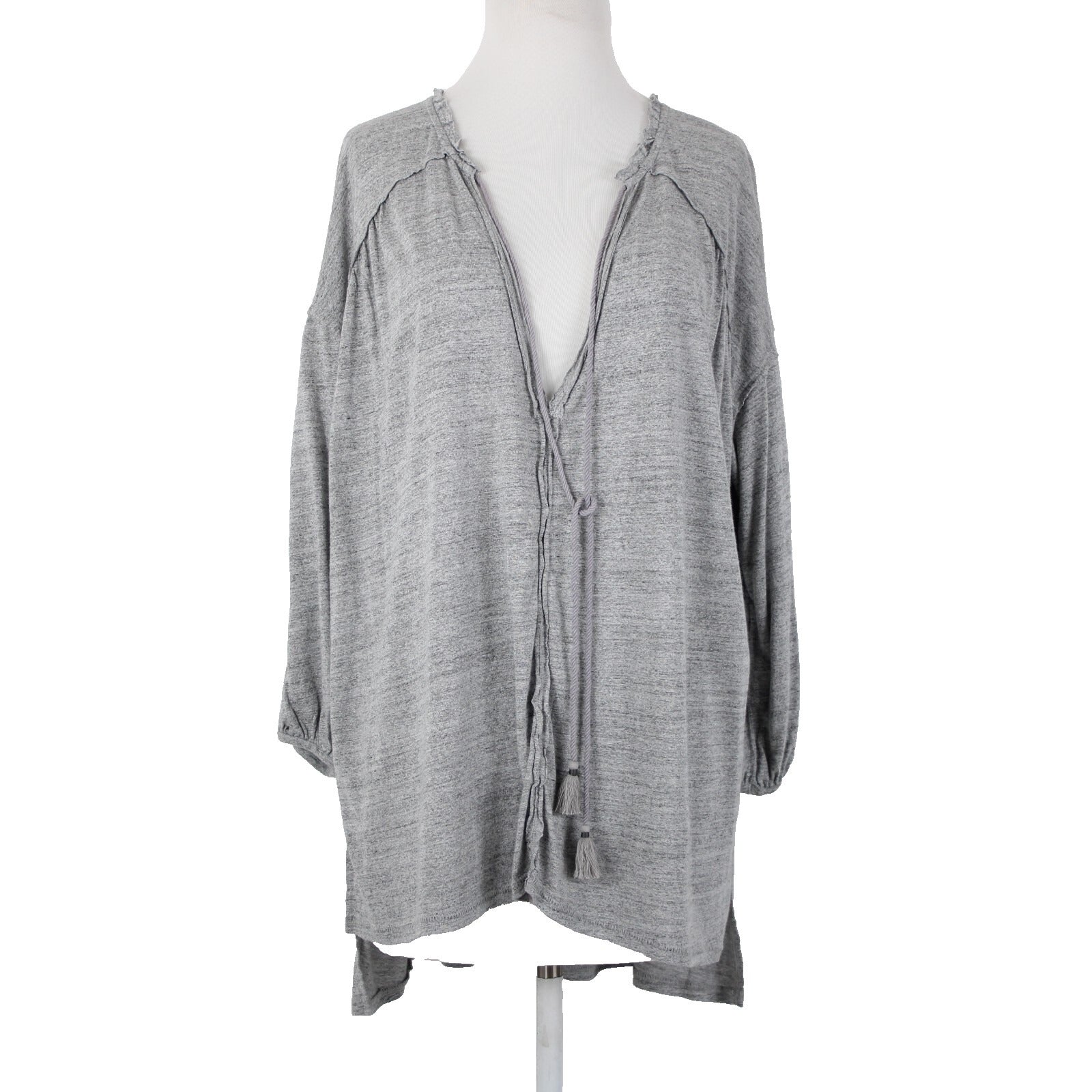 We The Free NEW $68 Sz S Gray Heather Asymmetrical V Neck Tunic Rayon Linen Top