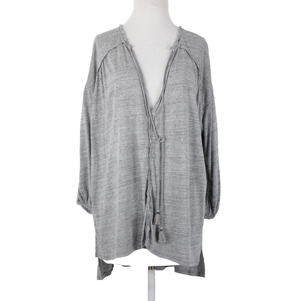 We The Free NEW $68 Sz S Gray Heather Asymmetrical V Neck Tunic Rayon Linen Top
