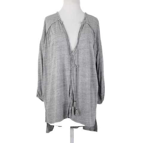 We The Free NEW $68 Sz S Gray Heather Asymmetrical V Neck Tunic Rayon Linen Top