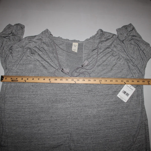 We The Free NEW $68 Sz S Gray Heather Asymmetrical V Neck Tunic Rayon Linen Top