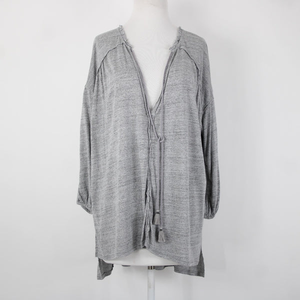 We The Free NEW $68 Sz S Gray Heather Asymmetrical V Neck Tunic Rayon Linen Top