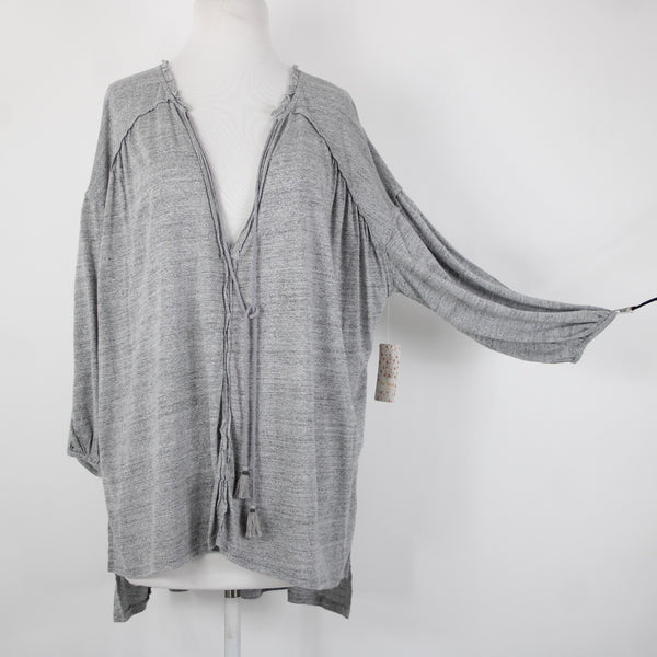 We The Free NEW $68 Sz S Gray Heather Asymmetrical V Neck Tunic Rayon Linen Top