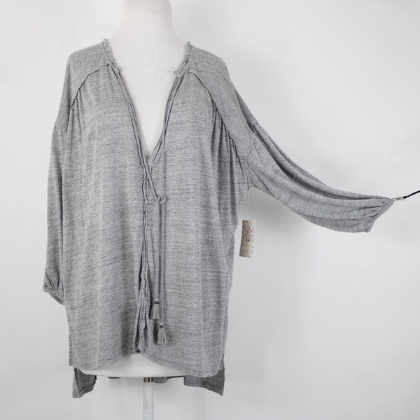 We The Free NEW $68 Sz S Gray Heather Asymmetrical V Neck Tunic Rayon Linen Top