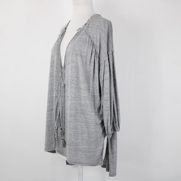 We The Free NEW $68 Sz S Gray Heather Asymmetrical V Neck Tunic Rayon Linen Top
