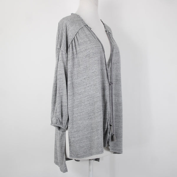We The Free NEW $68 Sz S Gray Heather Asymmetrical V Neck Tunic Rayon Linen Top