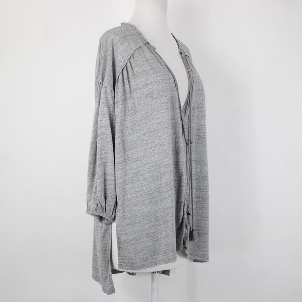 We The Free NEW $68 Sz S Gray Heather Asymmetrical V Neck Tunic Rayon Linen Top