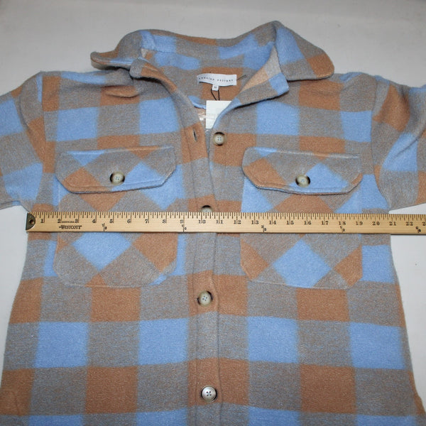 English Factory Sweater NEW Gingham Shacket Sz XS Blue Brown Polyester Sweater