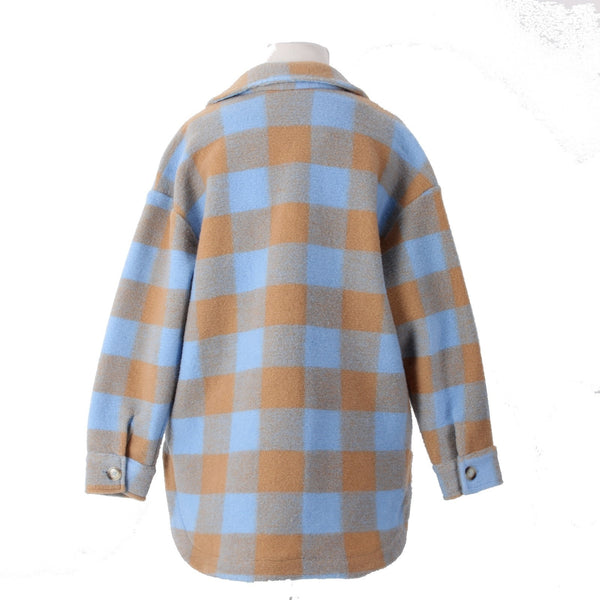 English Factory Sweater NEW Gingham Shacket Sz XS Blue Brown Polyester Sweater