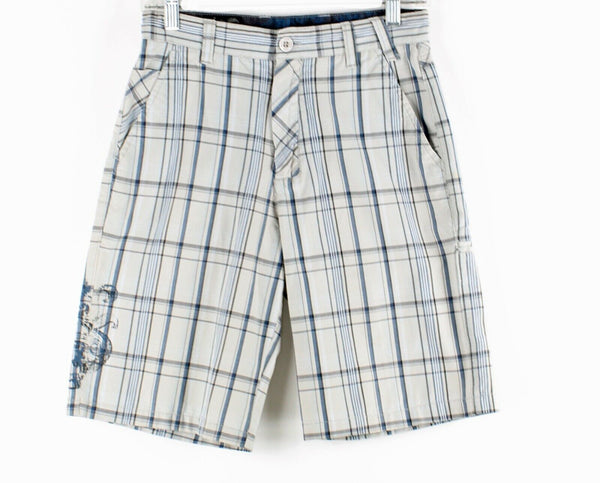 Micros Sz 14 x 9 Gray Blue Plaid Poly Blend Shorts